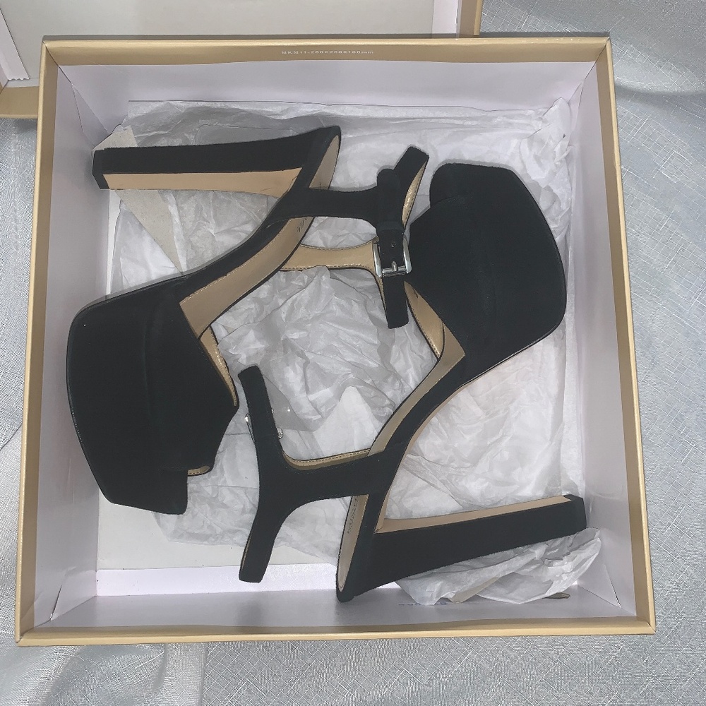 Michael Kors Black Suede Trish Sandal Platform Heel